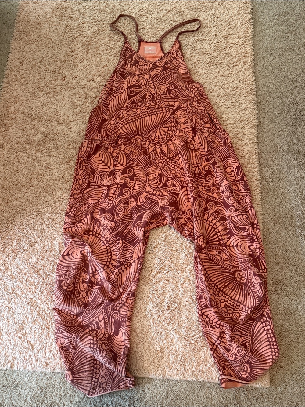 Free People Rust and Pink Paisley Harem Jumpsuit